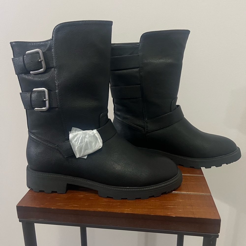 JustFab Denver Moto Biker Boot Black 9.5